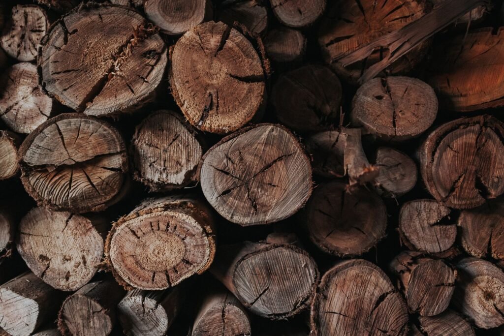 Gros plan sur des bûches de bois de chauffage empilées